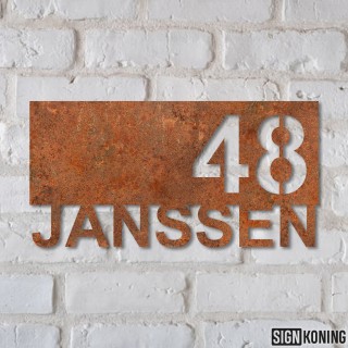 Cortenstaal huisnummerbord met naam