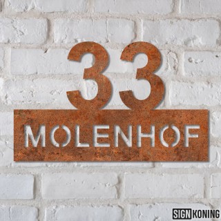 Cortenstaal huisnummer met naamplaatje 20x30 cm