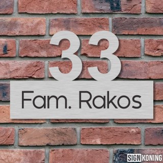 Gelaserd RVS Huisnummer met naamplaatje 20x30 cm