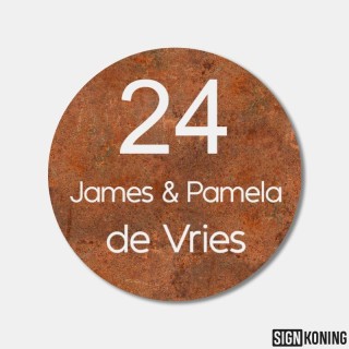 Rond Cortenstaal naambord met roest