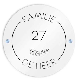 Rond wit Plexiglas naambordje 20cm